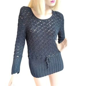 Vintage Handmade Crochet Sweater Black Whimsigoth Witchy Cottagecore Bohemian M